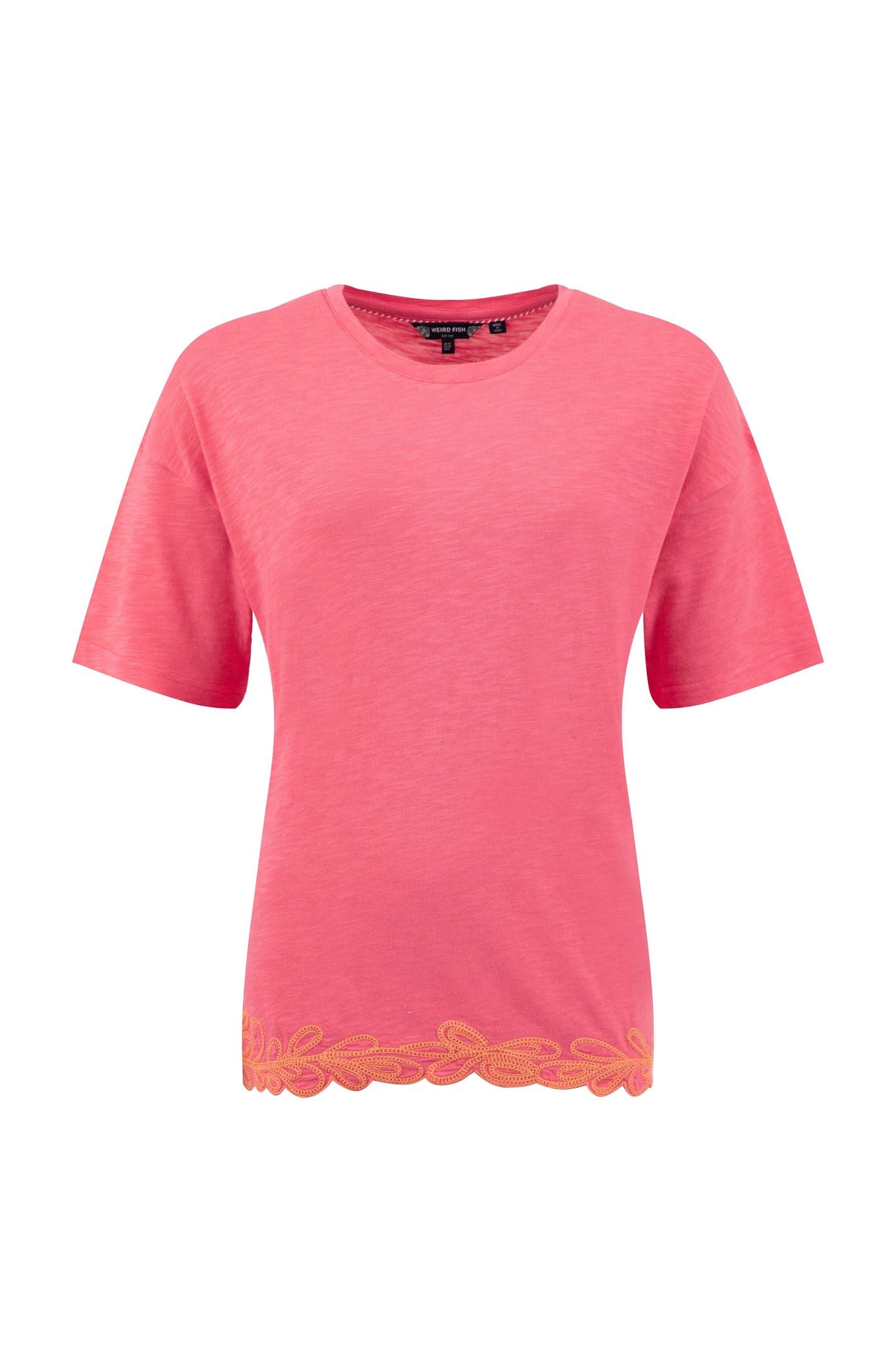 Weird Fish Women's Flamingo Lyndon Lace Trim Crew Neck T-Shirt Size 8