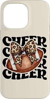 Girls Mom Football Cheerleader Leopard Croquette Bow Cheer Case for iPhone 14 Pro Max