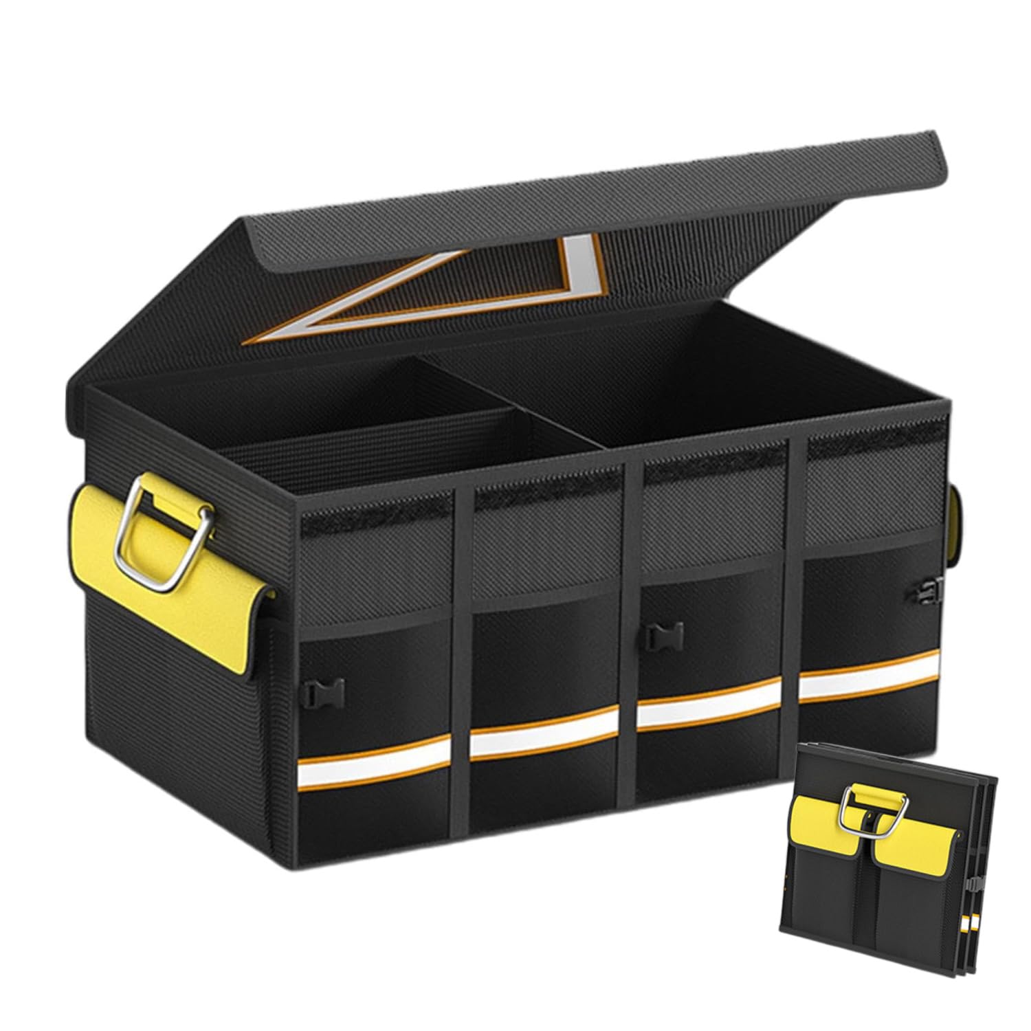 Organizer per bagagliaio con coperchio, 68 l, pieghevole, multifunzione, pieghevole, per auto, bagagliaio, impermeabile, per tutte le auto, campeggio, picnic, shopping (4 scomparti)