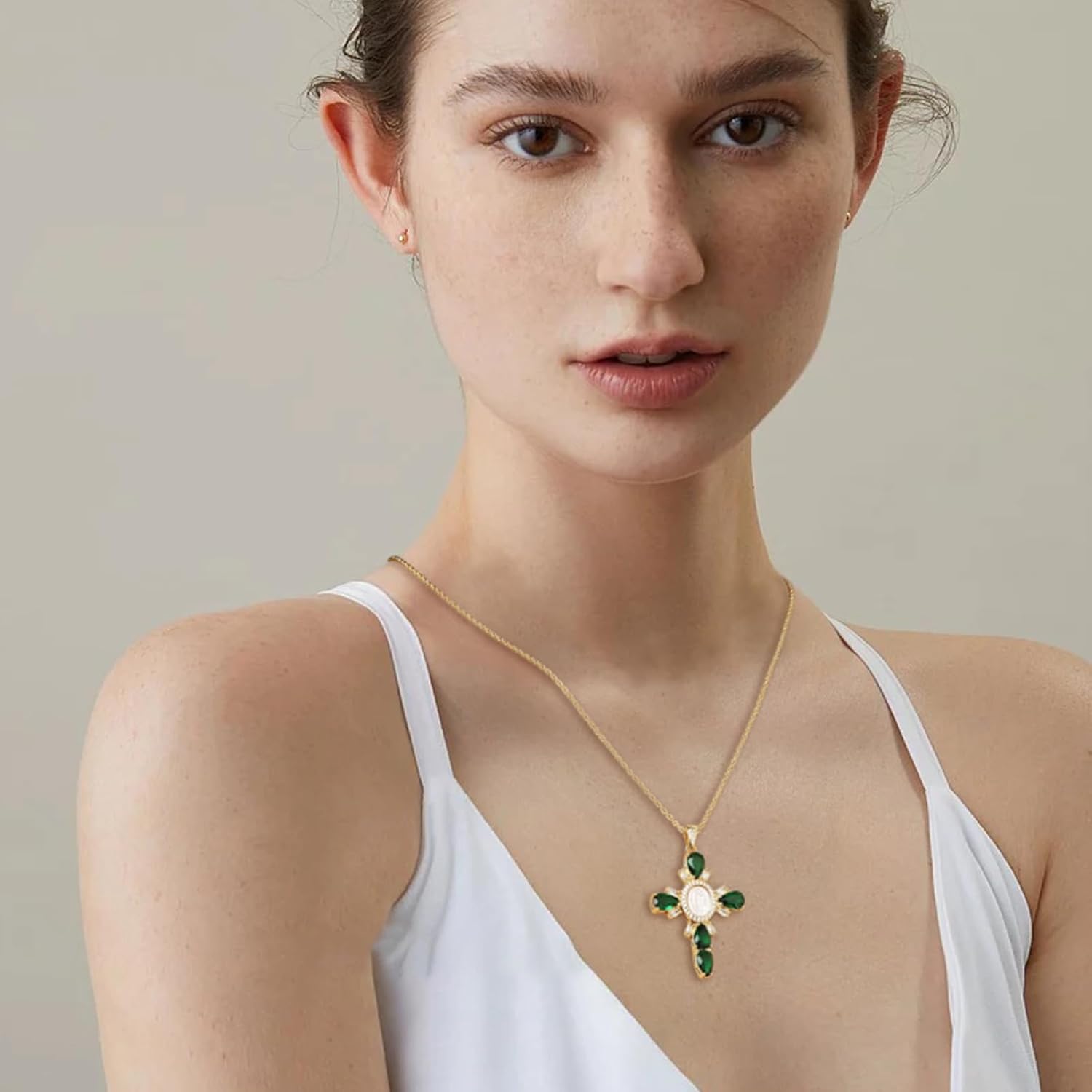 HZMAN Gold Cross Necklace for Women 18K Gold Plated Necklace Dainty Virgin Mary Cubic Zirconia Necklace Pendant Jewelry Gift - Image 3