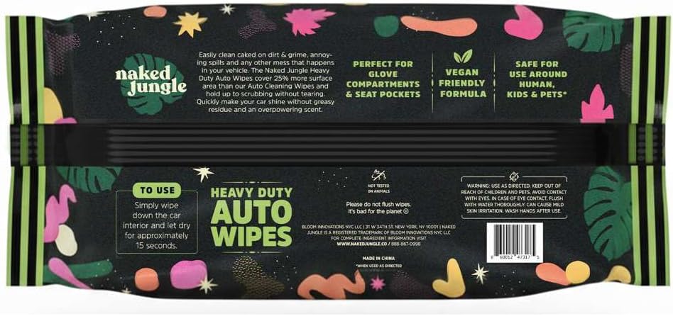 Naked Jungle XL Heavy Duty Auto Wipes – Extra Large Car Cleaning Wipes for Interior, Thick Durable Wipes, Removes Tough Dirt & Grime, 100 Count (9.8" x 12.6") image 2