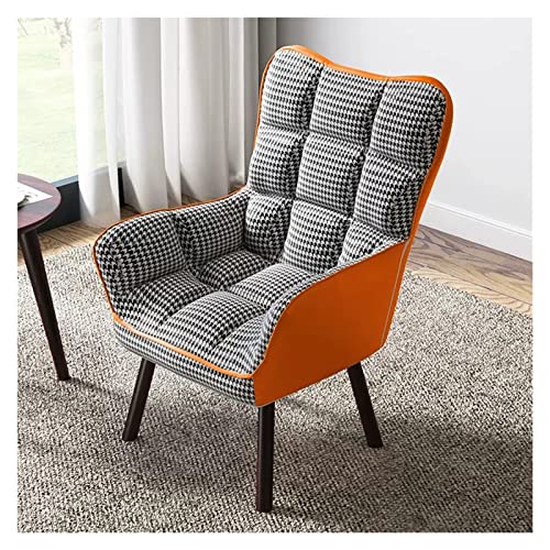 Sessel, Wohnzimmerstuhl, Samt-Akzentsessel mit Fußhocker, Loungesessel, Freizeit-Sofasessel mit Beinen aus Massivholz, Stoffgepolsterter Lesesessel mit hoher Rückenlehne (Farbe: Or