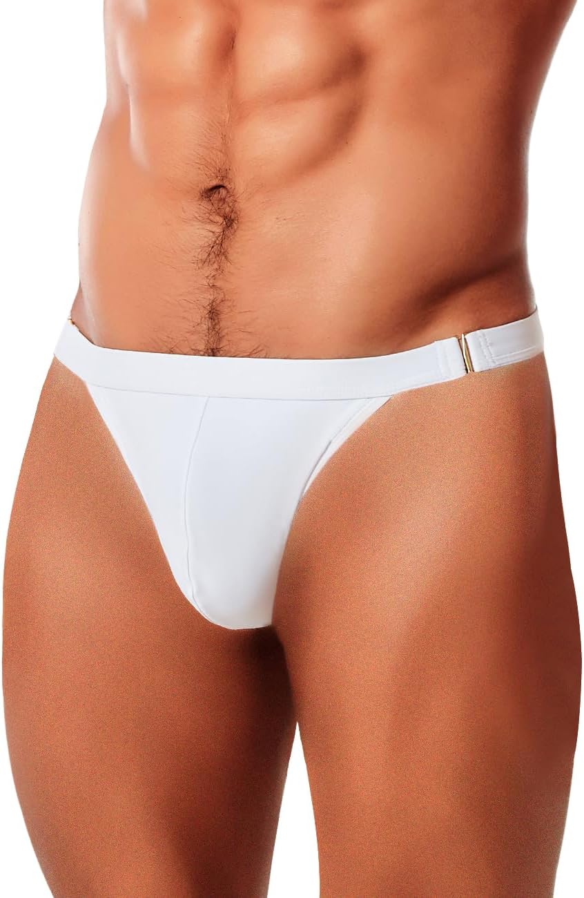 MIZOK Men's Sexy Solid Swim Bikini Swimsuit Quick Dry Metal Buckle Ring Swimwear