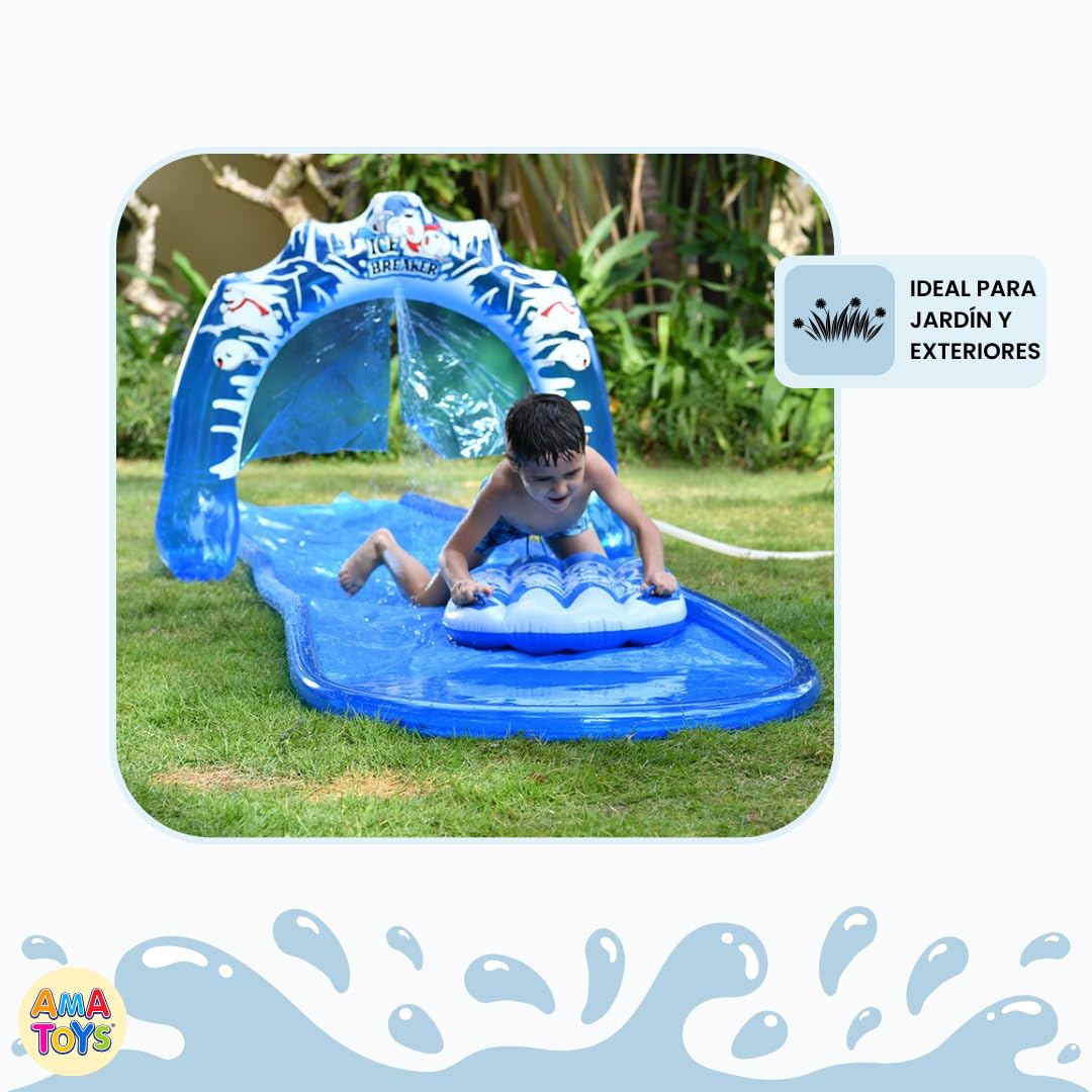 Tobogan Acuatico 500x95 cm para Niños – con Doble Deslizamiento, Rociadores de Agua y Tabla de Surf – Juguete de Verano al Aire Libre para Jardín, Piscina o Cesped