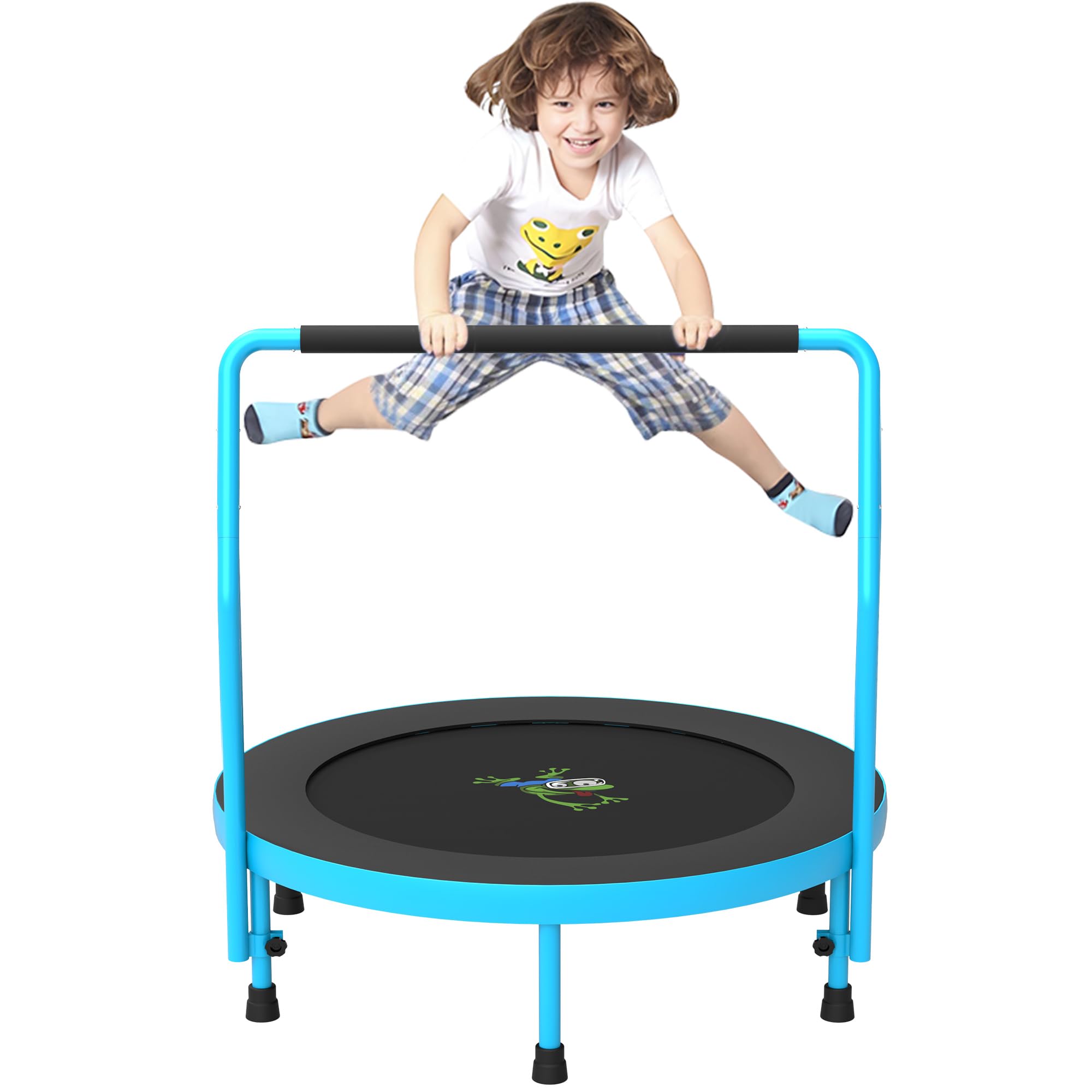 Jump Into Fun 36’’ Mini Tranpoline for Kids, 3FT Toddler Tranpoline with Handle, Foldable Kids Tranpoline Indoor/Outdoor for Toddlers Ages 3-6, Small Fitness Rebounder Tranpoline, Blue & Black