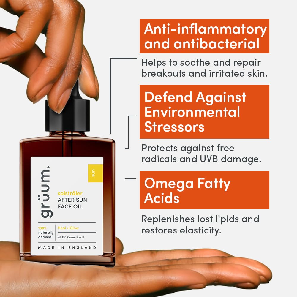 grüum 30ml After Sun Oil for Face, 100% Natural Aftersun Oil with Vitamin E, Camellia & Almond Oils - Image 3