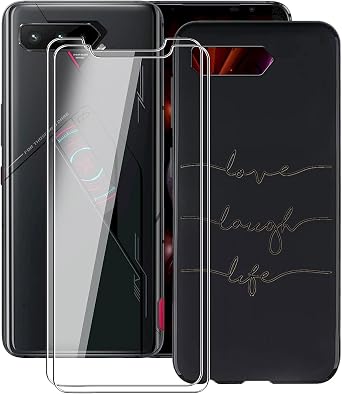 Case for Asus ROG Phone 5s 6.78", with 2 Tempered Glass Screen Protector Ultra-Thin Black Soft Silicone Anti-Drop Phone Cover, TPU Bumper Shell Case for Asus ROG Phone 5s - WM92
