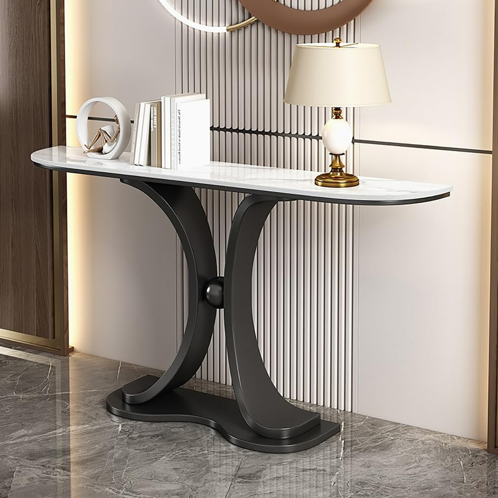 WYRNOBRX Console Tables for Entryway with Marble-Look Top Metal Side Table Minimalist Entry Way Table Home Decor for Living Rooms, Hallways, And Hotel Lobbies,Black/B,L100*H80*W30