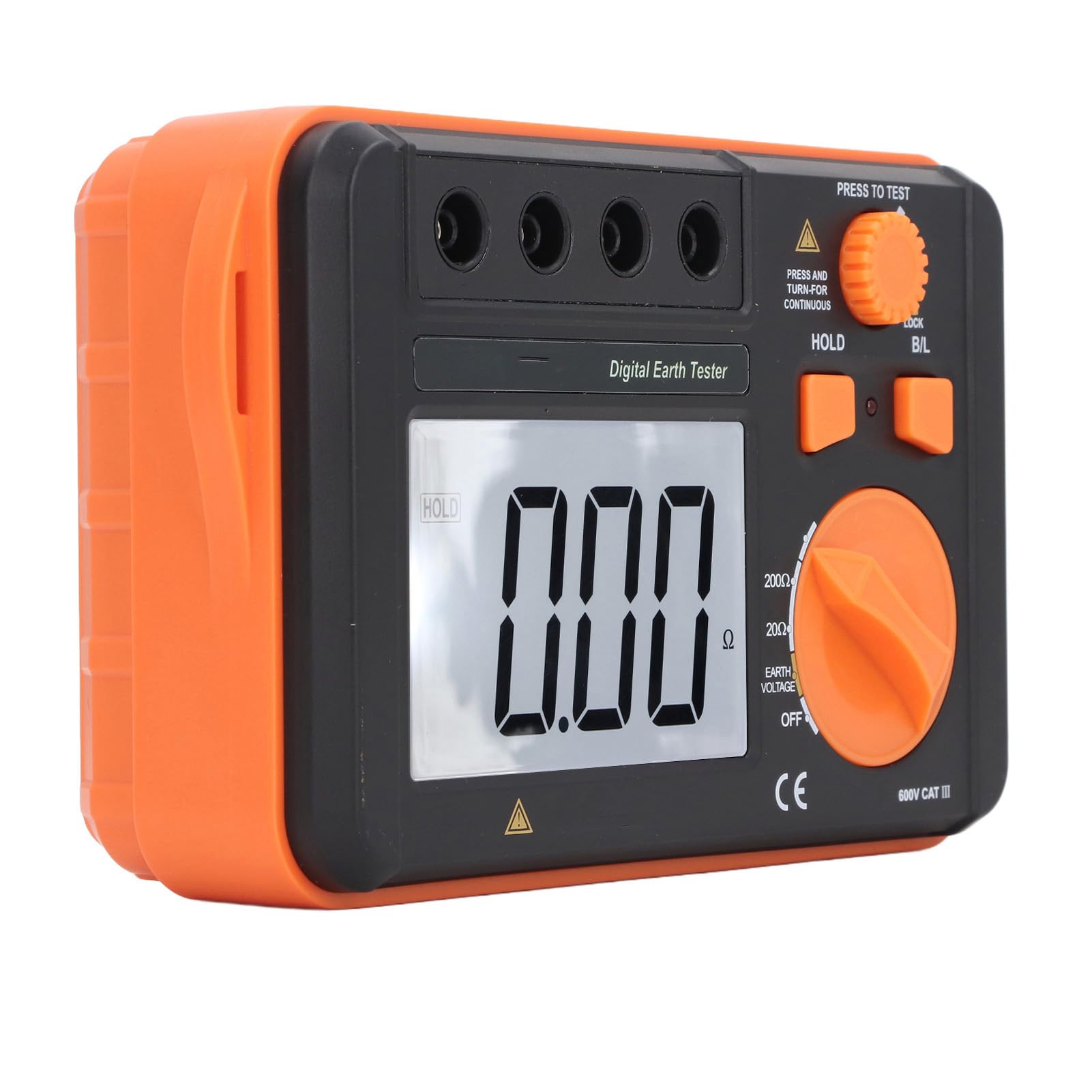 Probador Digital de Resistencia a Tierra 0, 01-2000 Ω, Medida de Voltaje de 200 V Pantalla LCD Retroiluminada Medidor de Resistencia a Tierra, Amplio Rango de Medición, Pantalla
