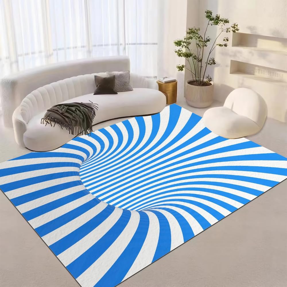 Tapis vortex 3D lavable bleu et blanc 100x150 cm antidérapant