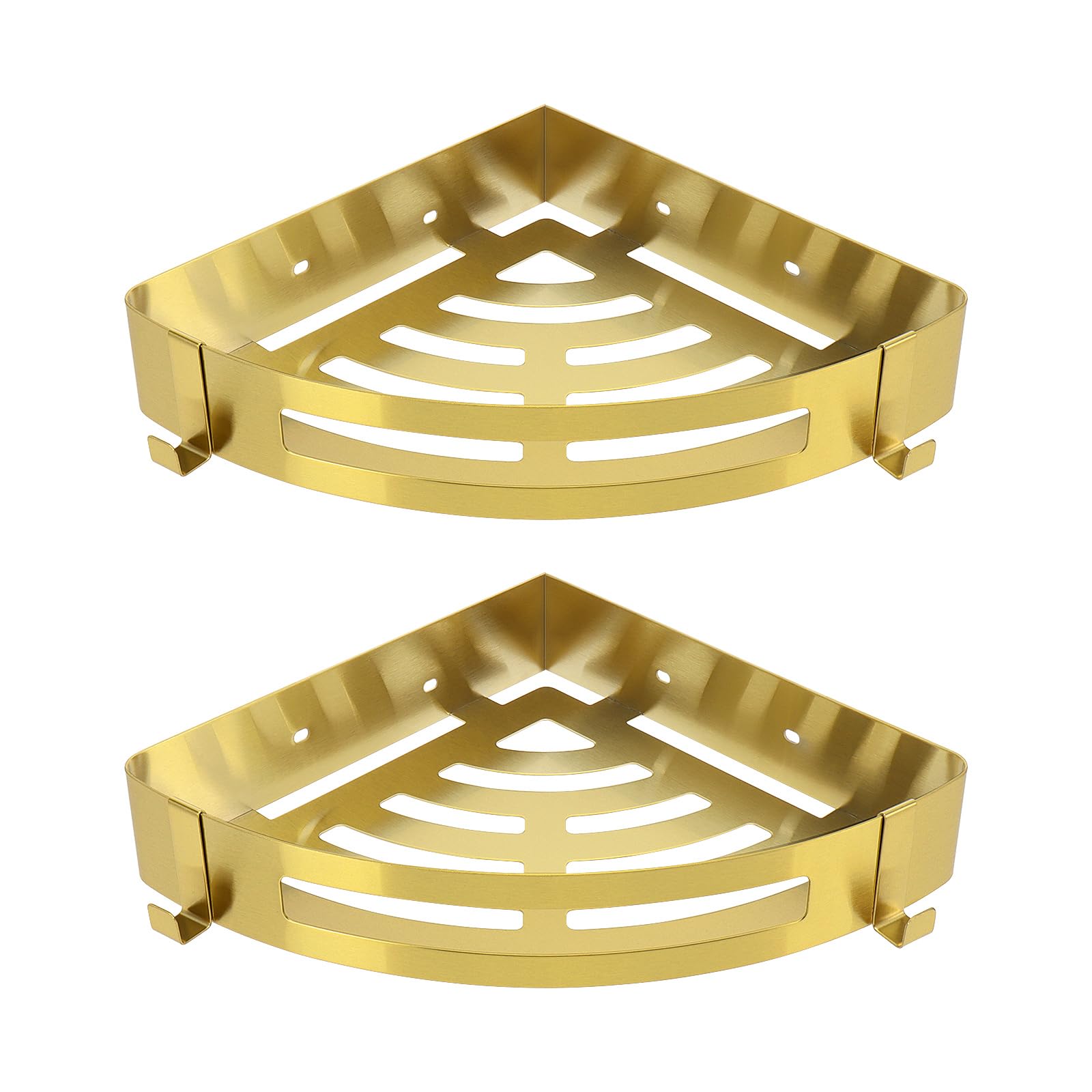 NearMoon Badezimmer-Dusch-Caddy 2 Stück, ohne Bohren, 304 Edelstahl, Dusch-Organizer mit 2 Haken (Eckregal, Gold)
