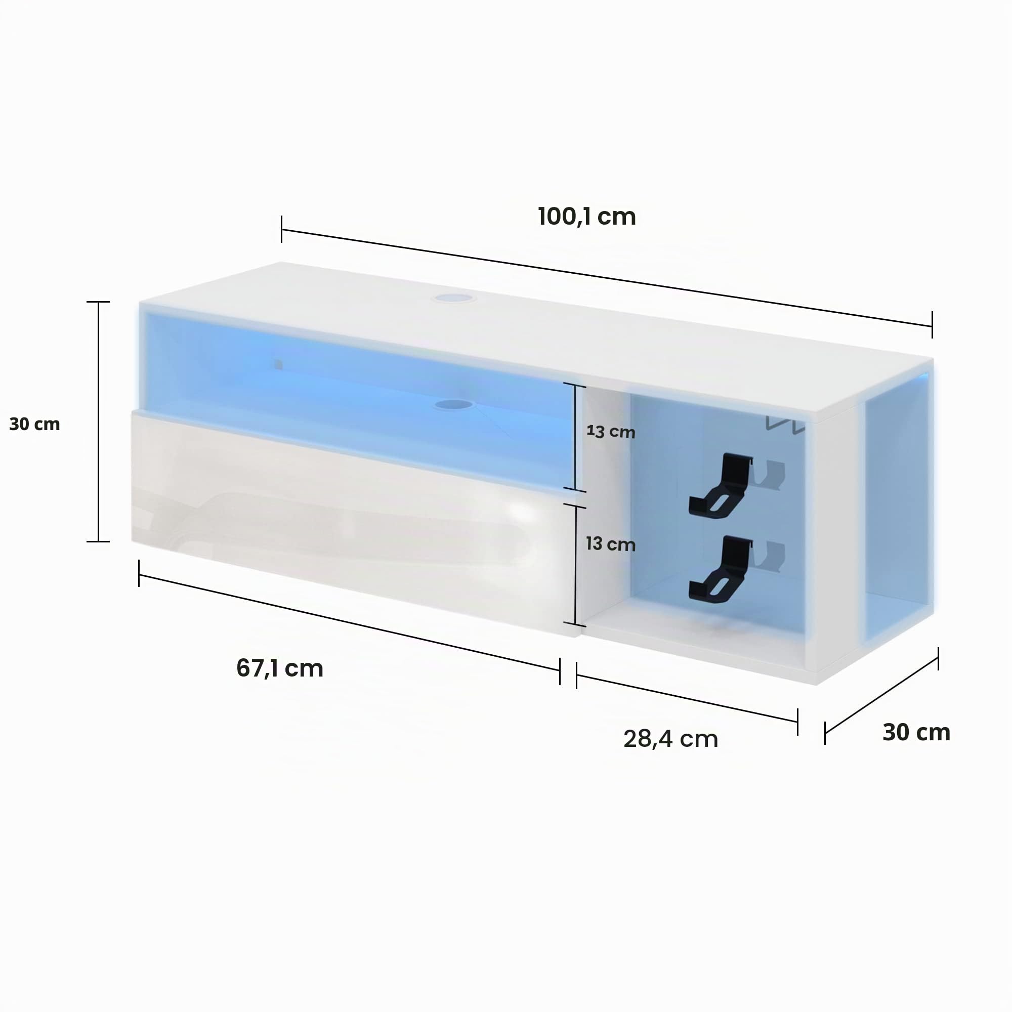 SogesHome Panchine per TV e lowboard mobili per TV e fonombo, supporto da parete con 3 ripiani, mobile da parete con luci a LED, moderno centro di intrattenimento, console multimediale da tavolo