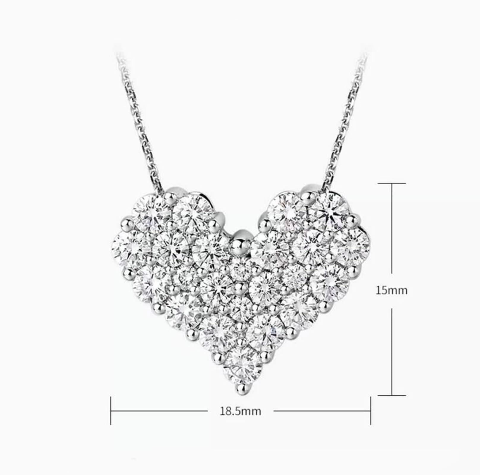 Nowoczesny łańcuszek na szyję dla kobiet, długi łańcuszek damski serce z diamentem 1,55 ct wykonanym w laboratorium, białe złoto/platyna