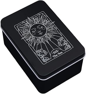 CREATCABIN Iron Tarot Cards Storage Box Tarot Card Holder Box Black Sun Metal Trinkets Case Tin Tarot Card Collection Boxes Deck Cases for Jewelry Fortune Telling Witchcraft Decor 3x5x2Inch