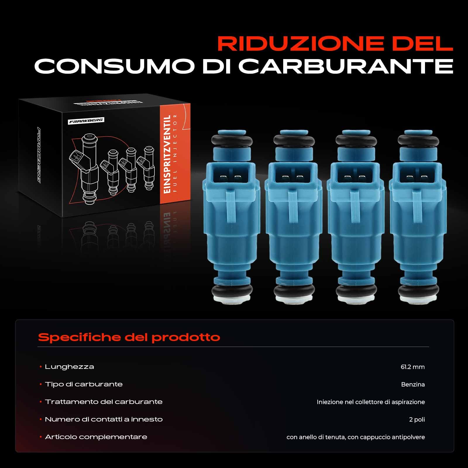Frankberg 4x Iniettore Valvola di Iniezione Compatibile con Brava 182 1.2L 2000-2001 Palio 178 1.2L 2000-2011 Punto 188 1.2L 1999-2006 Replace# 0280155816