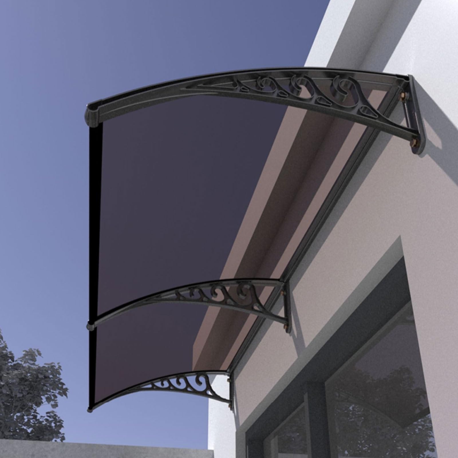 LWJSOCP Polycarbonate Window Awning Canopy 24x24in Outdoor Patio r for Rain & Snow Protection Brown Exterior Door Awning for Home Durable Weather Shield