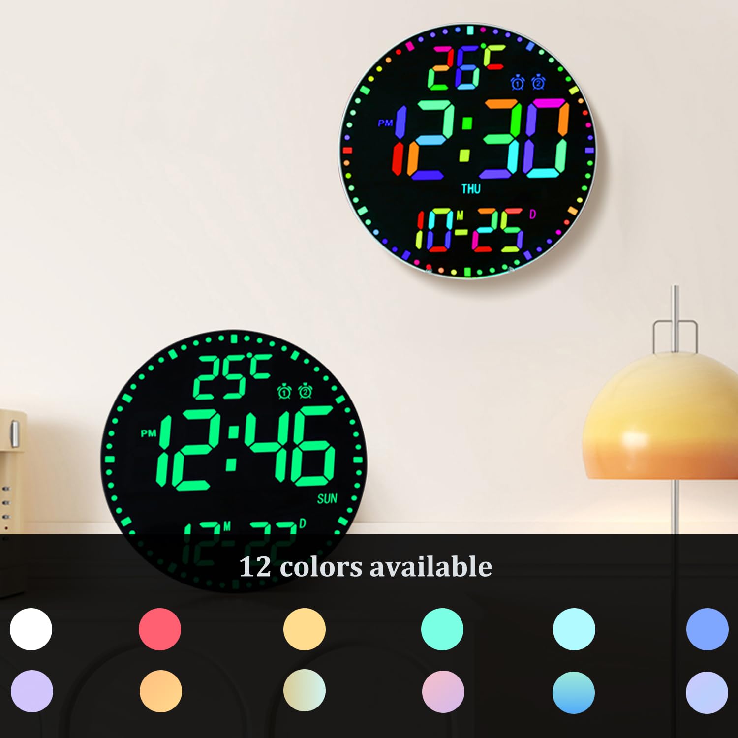 HZDHCLH Horloge murale numérique 12" LED avec télécommande réveil