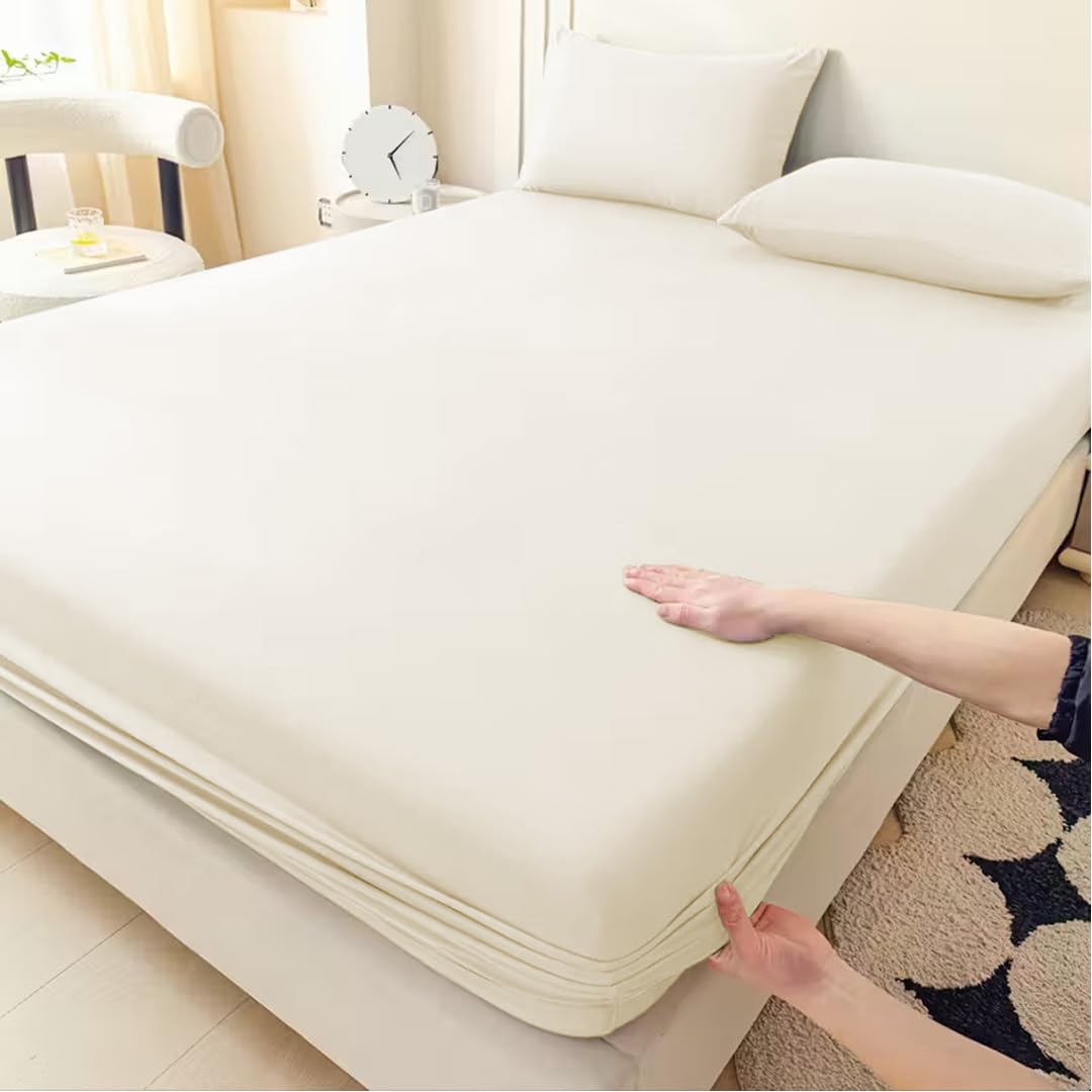 Ziya Homes 25cm Deep Fitted Sheet Double (2 Pack) Polycotton Fabric - Breathable & Soft Hotel Grade Bed Sheets - Easy Care Non-Iron Bottom Sheet (Cream, 137x190 cm) — image 1