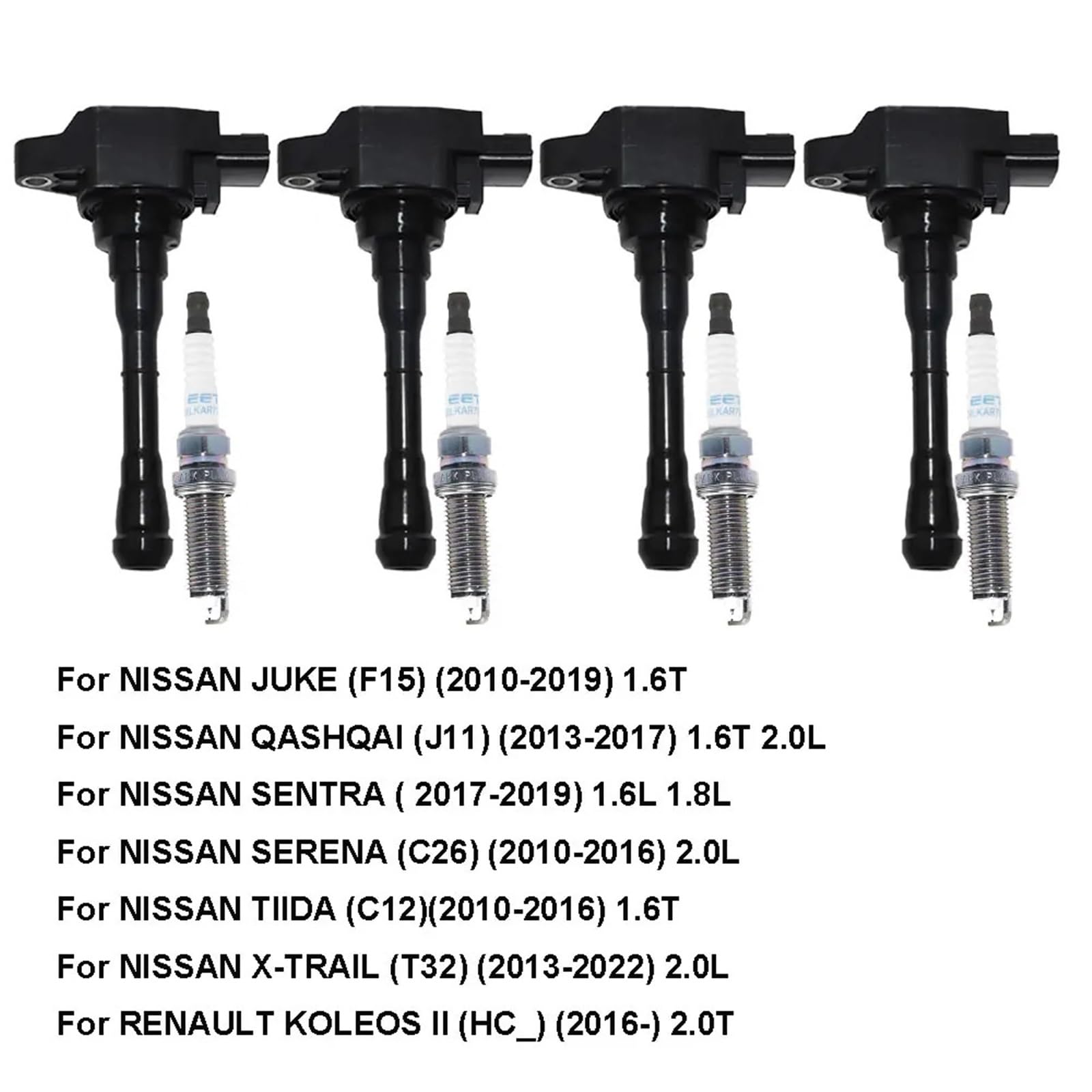 Bobina De Encendido De Gasolina 4 Uds bobina de encendido y bujías para NISSAN QASHQAI J11 2013-2017 1,6 T 2.0L X-TRAIL T32 2014 JUKE reemplazar
