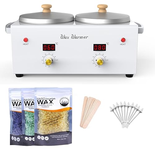 SUERBEATY Kit de depilación para mujer, calentador de cera doble profesional, olla de cera grande de 1 litro, kit profesional de depilación para