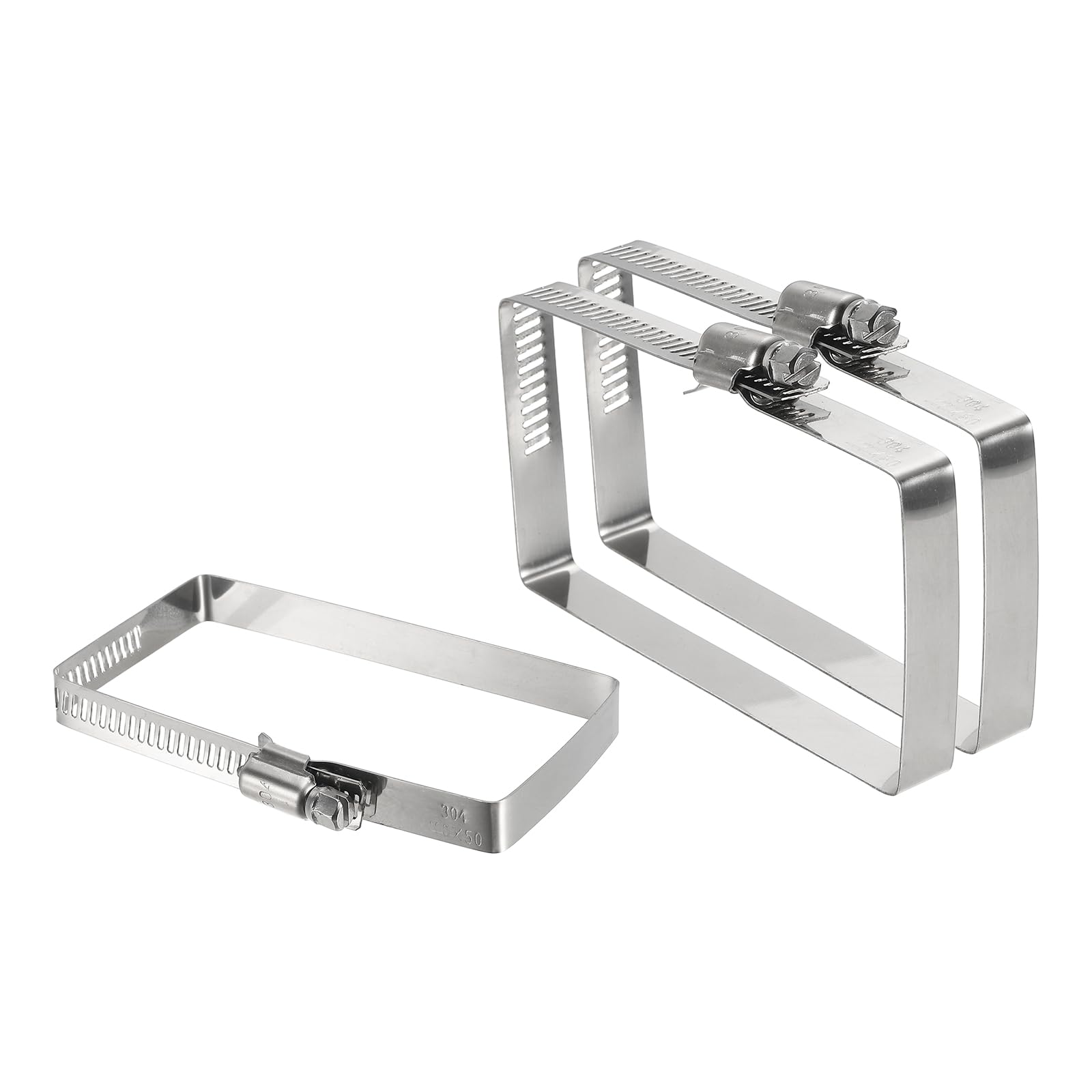 sourcing map 3Pcs 304 Stainless Steel Rectangular Hose Clamp, Adjustable 3.9 x 2 Inch Square Worm Gear Duct Pipe Tube Clamps for Ducting Bracket Cable Tray Bridge Project Systems, Silver