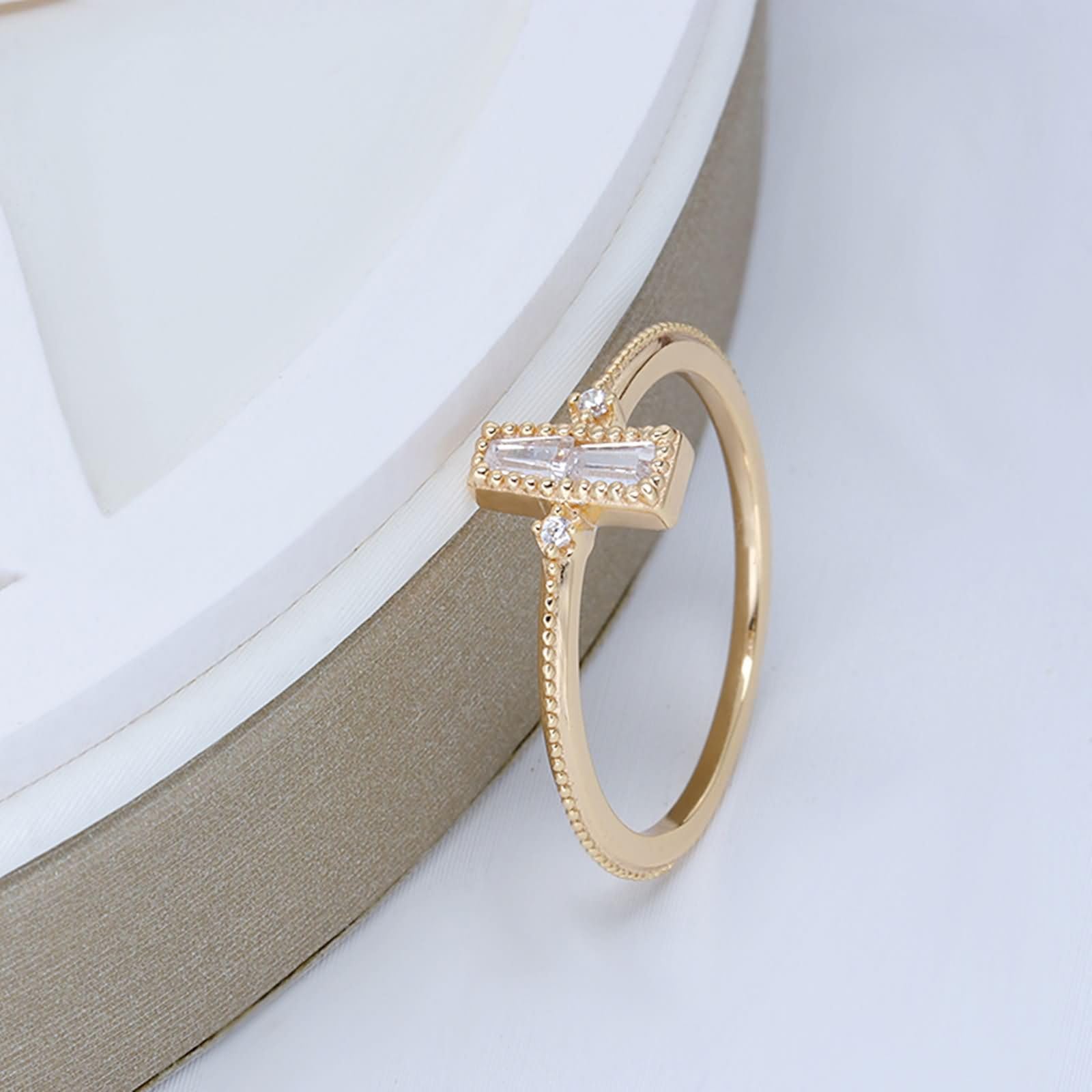 Anello Donna Promessa, Anello Promessa Sottile a Perline Geometrico con Moissanite in Oro giallo