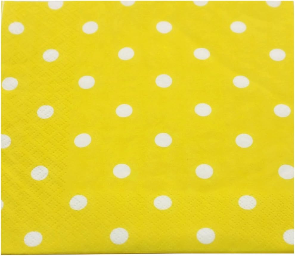YouMeBest Biodegradable Polka Dot Paper Beverage Napkins,Yellow, 100 Count