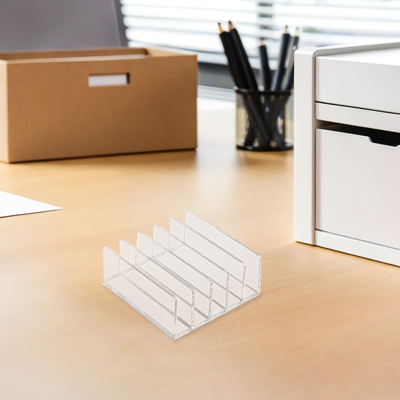 Healeved Organizador de Escritorio Acrílico Transparente 2 Piezas 5 Ranuras Soporte Vertical para Documentos y Cartas Clasificador de Papel para Oficina y Almacenamiento de Archivos