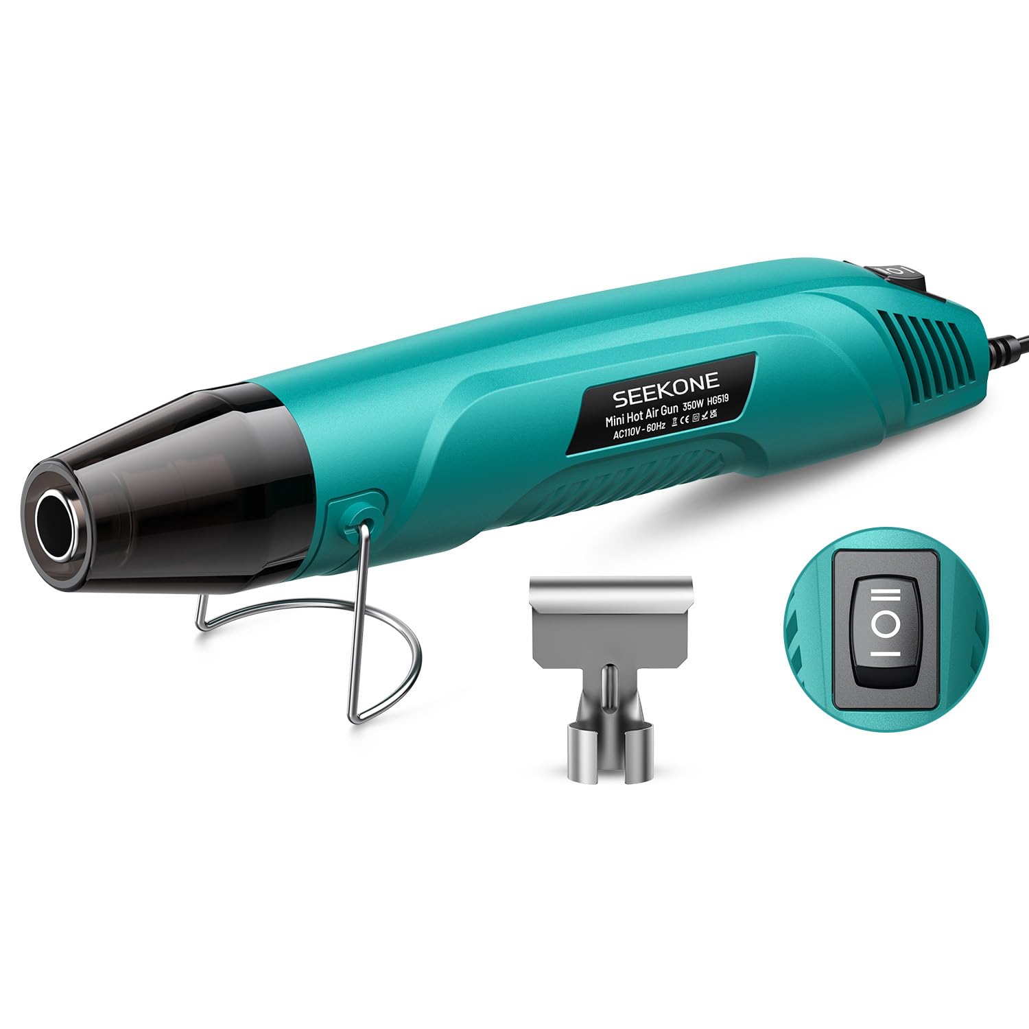 SEEKONE 350W Mini Heat Gun, Dual-Temp Model 500℉ & 842℉（260℃ & 450℃）Fast Heat Hot Air Gun with Overheat Protection and Reflector Nozzle for Heat Shrinking Tubes, Shaping, PVC Tubing（4.9FT）