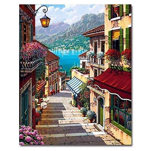 Kit de Pintura de Dibujo al óleo de Lienzo por Números, DIY, para Niños y adultos, con Pinceles, Pigmento Acrílico 40X50 CM (Steep Step)