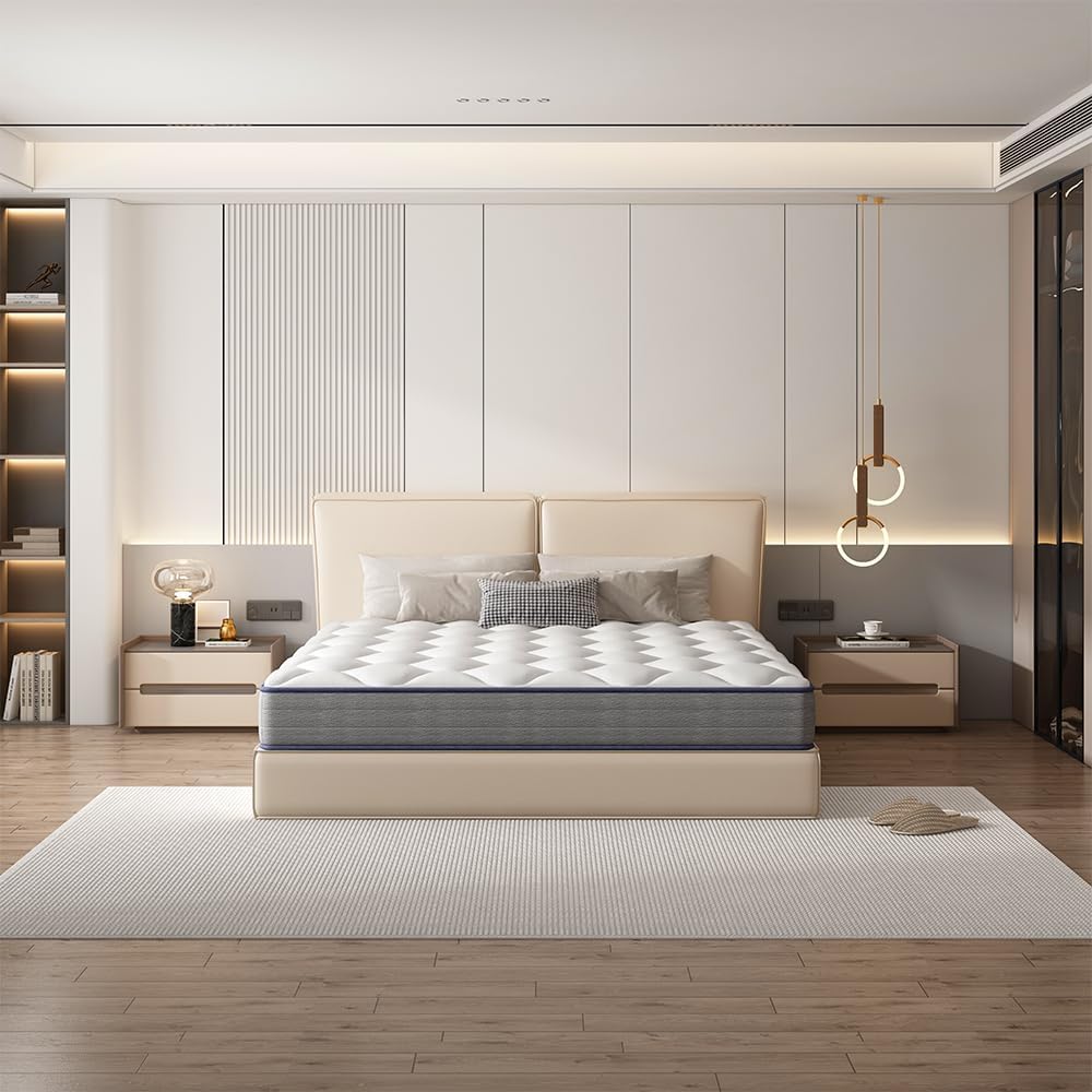 TEENO Matelas 140x190 cm Ressorts Ensaches, Matelas à mémoire de Forme et Ressorts,Matelas Ergonomique,Respirant,Hypoallergénique,Confort Ultra Moelleux,Soutien à Haut Rebond,140 x 190 x 20cm