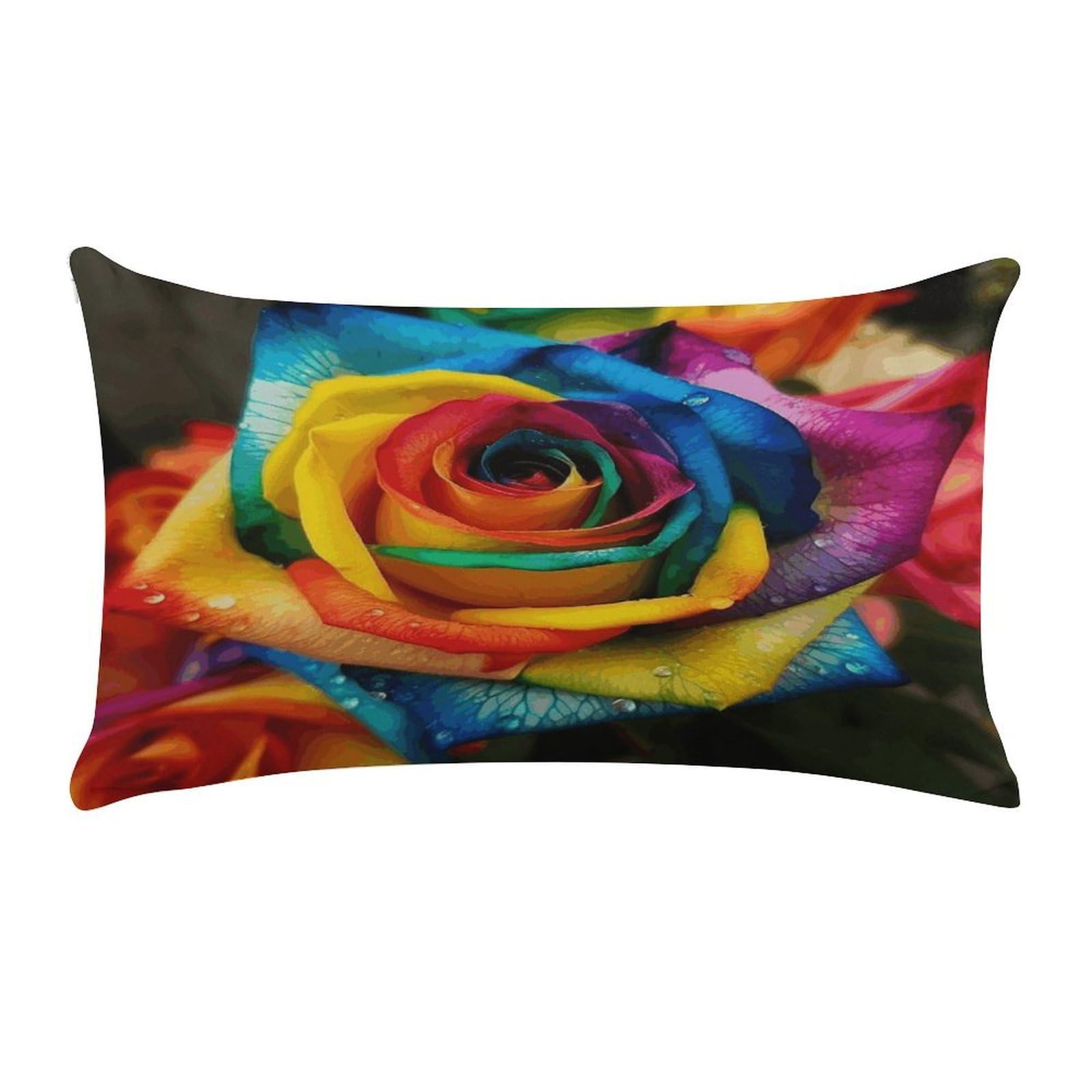 Rainbow Rose Pillow Cover Super Soft Pillowcase Luxury Cozy Fuzzy Velvet Pillow Shams Breathable Standard Pillow Cases with Zipper Wrinkle-Free Pillow Cover 12 "×20 "
