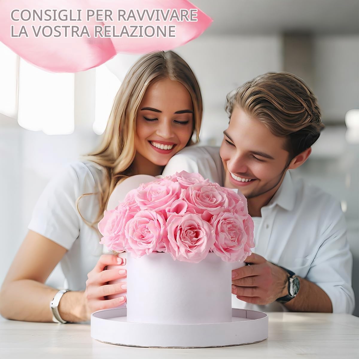 Scatola Regalo Rotonda di Fiori conservati Fiore eterno per lei 19 Rose conservate - Regali di Compleanno (Rose Rosa)