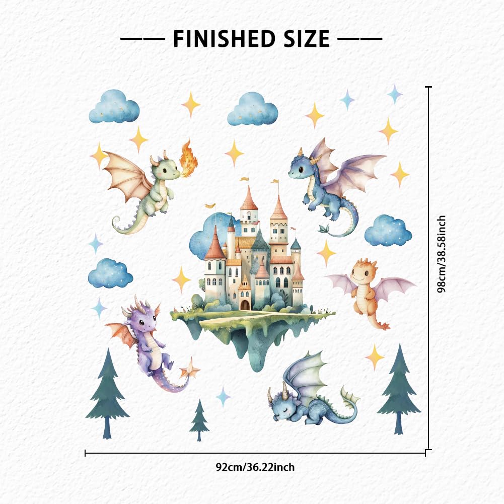 SUPERDANT Flying Dragon Wall Stickers Cartoon Castle Wall Decals Nursery Wall Stickers Dragon DIY Vinyl Murals Peel and Stick Wall Art Decor for Kids Room Playroom Living Room 3 Sheets/Set - Image 3