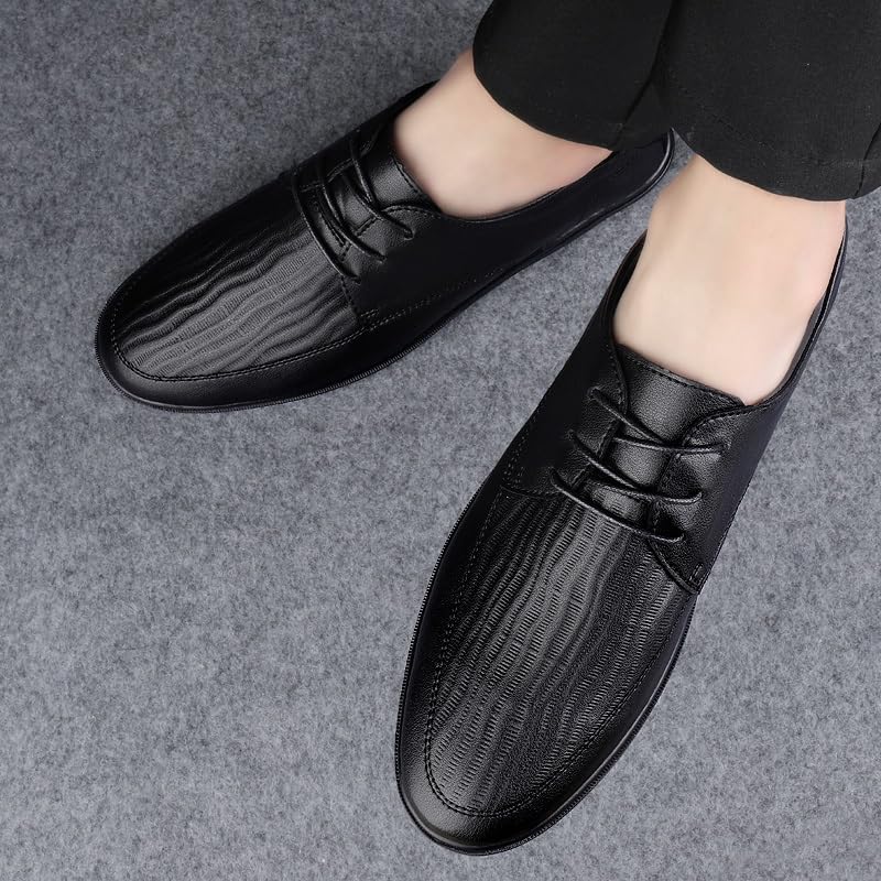 HOOENG Dress Oxford Formal Shoes for Men Lace Up Round Toe Vegan Leather Solid Color Derby Shoes Anti-Slip Rubber Sole Block Heel Low Top Wedding(Color:Black,Size:8.5)4