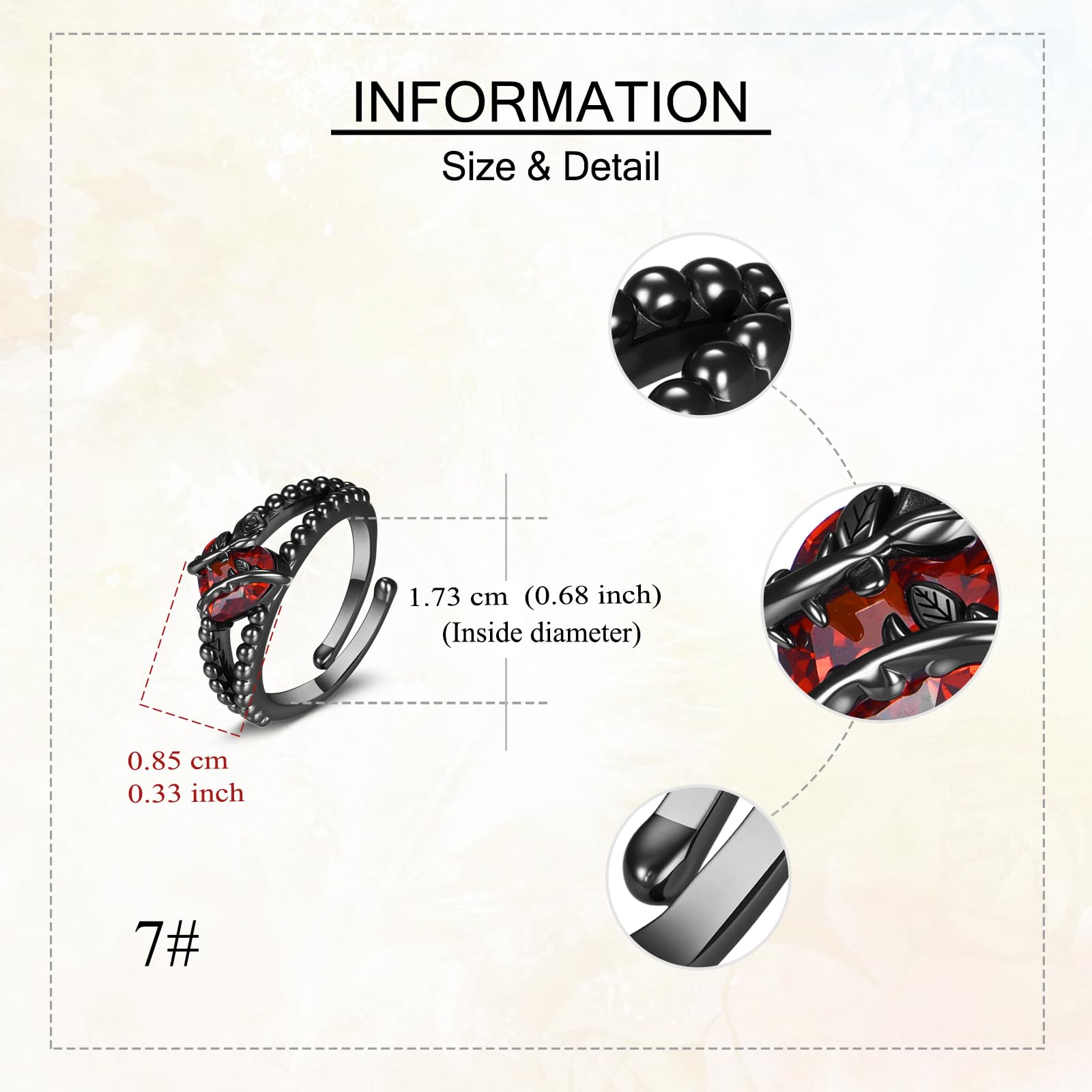 DAYLINLOVE Schwarze Rose Ring 925 Sterling Silber Gothic Rot Herz/Kreuz Daumen Ring Goth Rose Schmuck Geschenke für Damen Frauen Mädchen Mama