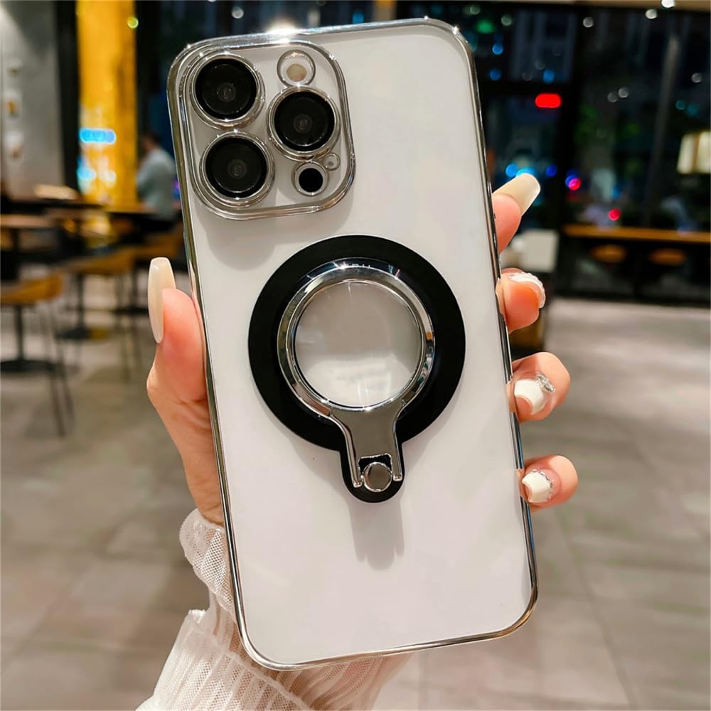 Coque iPhone 14 Pro avec support d'anneau transparent et protection d'objectif