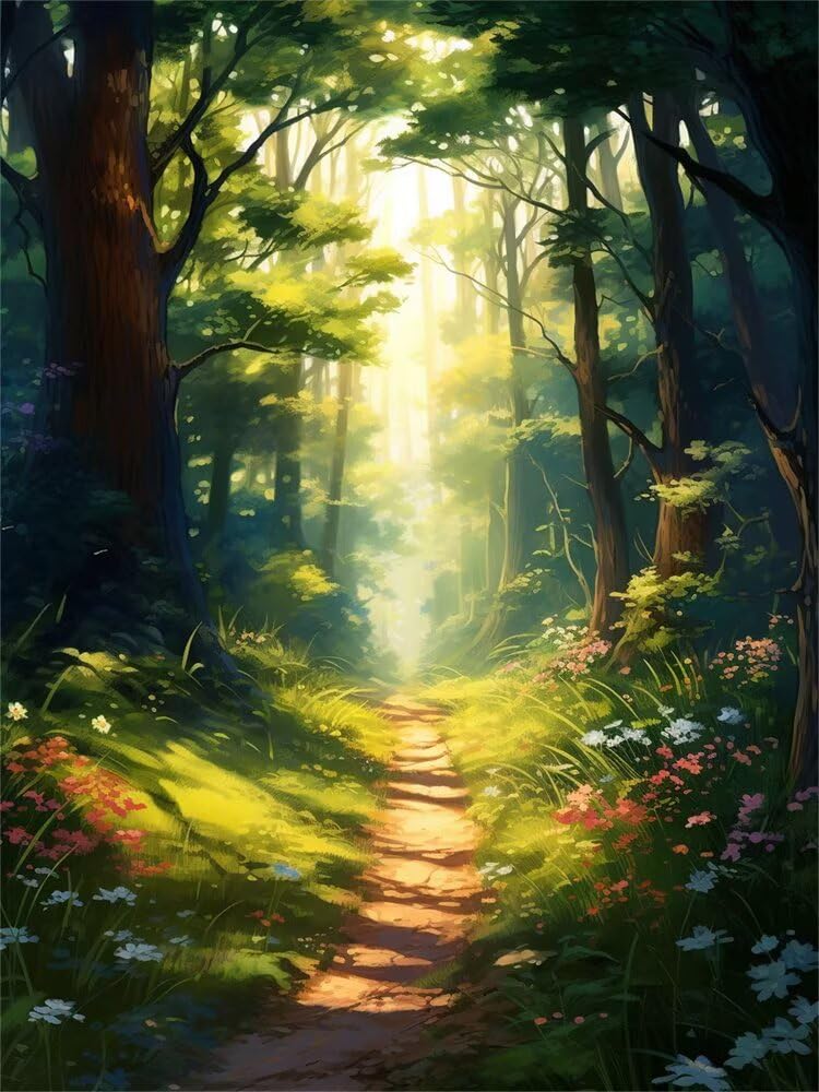 Pintar por Numeros Sendero Forestal, DIY Pintar por Numeros Adultos Paisaje 60x90 cm, Cuadros para Pintar por Numeros con Pinceles y Pinturas Acrílicas para Decoración del Hogar (Sin Marco) -YH1043