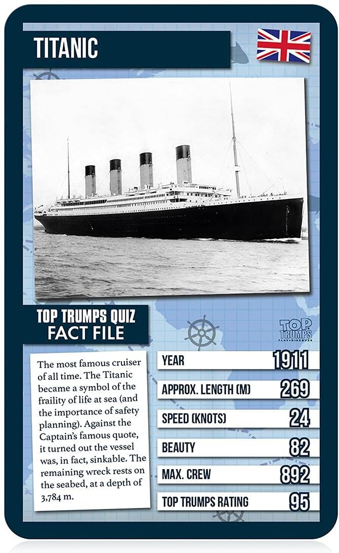 Top Trumps World Famous Ships Classic Card Game, Learn Facts About tankers, Yachts and Cruise Ships Including Allure of The Seas, Titanic and Brittania, Gifts and Toys for Boys and Girls Aged 6 Plus