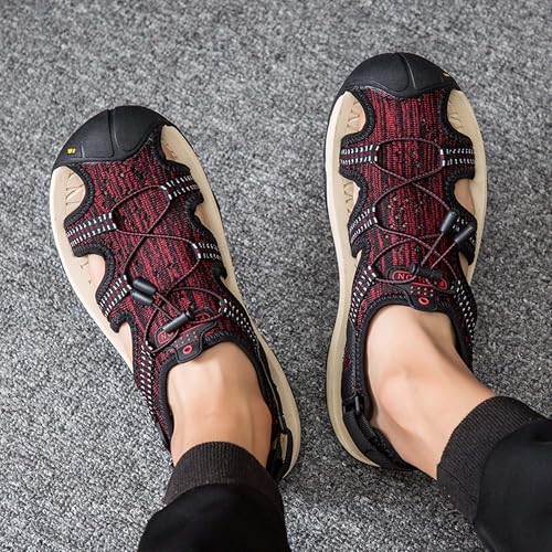 Men's Comfortable Breathable Sandals Ultra Light Elastic Hollow Out Beach Sandals Personalized Simple Men's Shoes Fisherman Sandals Red4