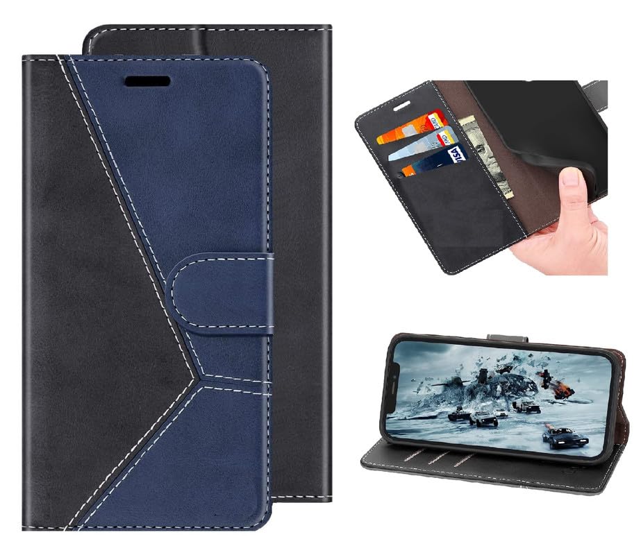 Image of ClickCase Trend Series for Motorola Moto G05 Leather Wallet Flip Case Magnetic Closure Flip Cover for Motorola Moto G05 (Navy Blue)