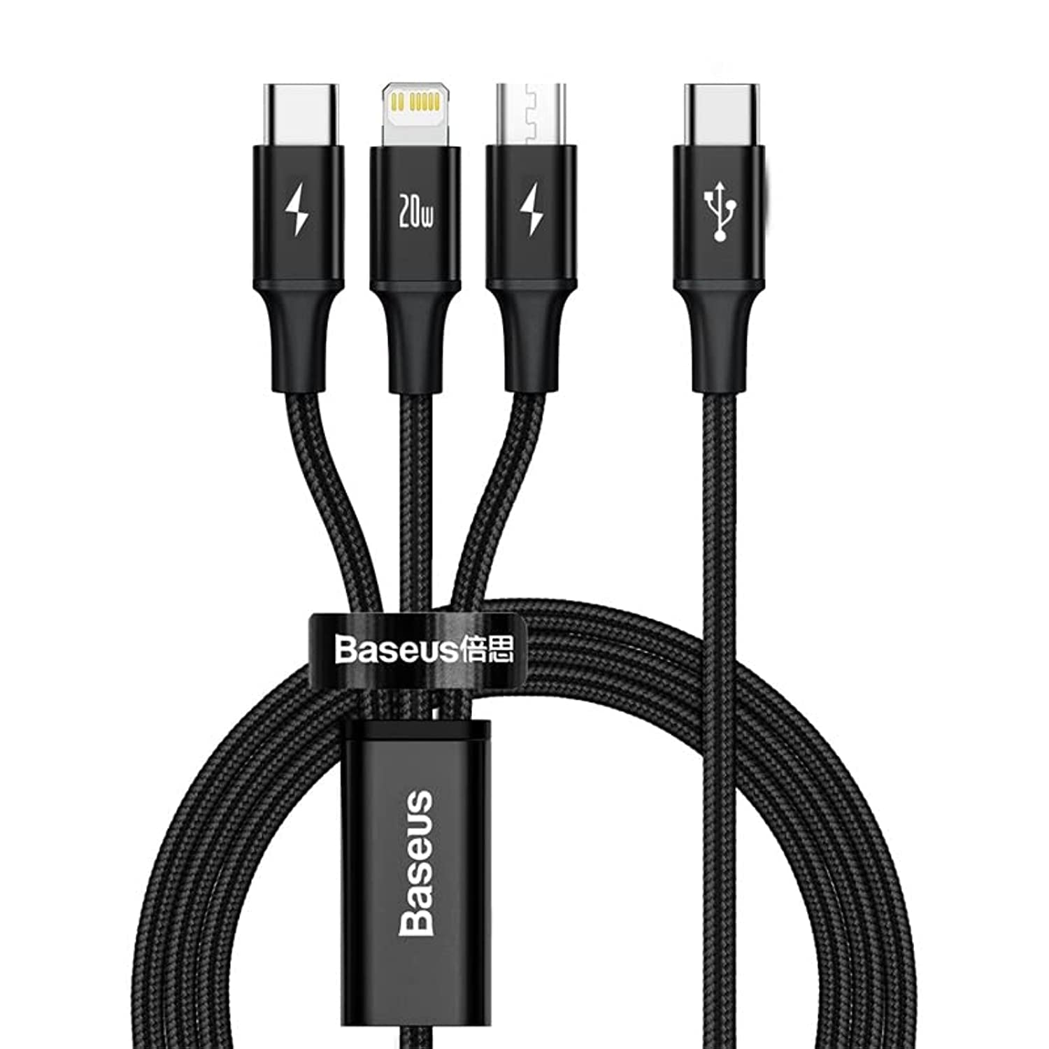 BaseusPD 20W Multi Charging Cable, 3-in-1 Cable from USB C to Lightning, Type C & Micro USB Port, Nylon Braided Data Transfer Cable for iPhone 15/14/13/12/11 Pro Max, iPad, Samsung S23 Ultra (1.5M)