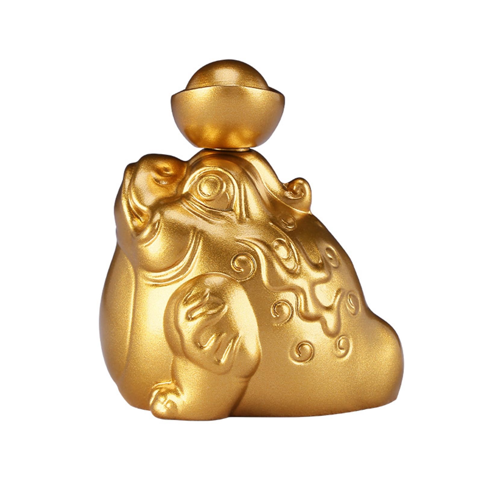 Hhhxkkuu Solid Brass Lucky Toad Figurine with Spinning Gold Ingot