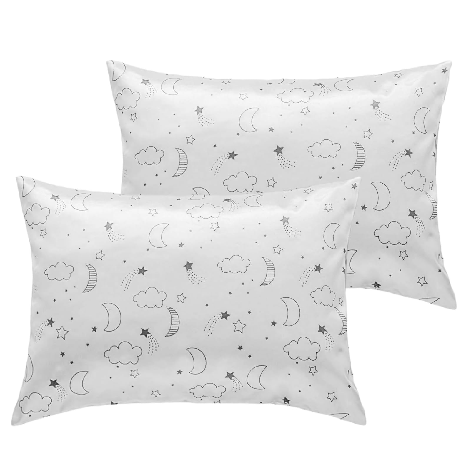 SuriNexCentrics Toddler Pillowcase, Satin, Moon and Cloud Print, 49x36cm, Envelope Style, 2 Pack