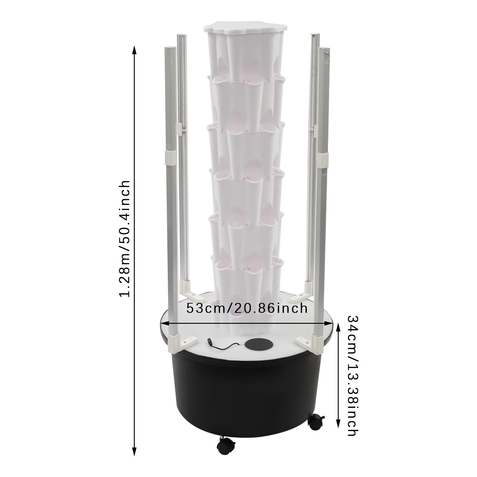 Torre idroponica, 6 piani, 36 fori per piante, sistema di coltivazione idroponico, set completo con luce a LED e pompa di irrigazione, giardino verticale mobile con ruote per erbe, insalata, fragole