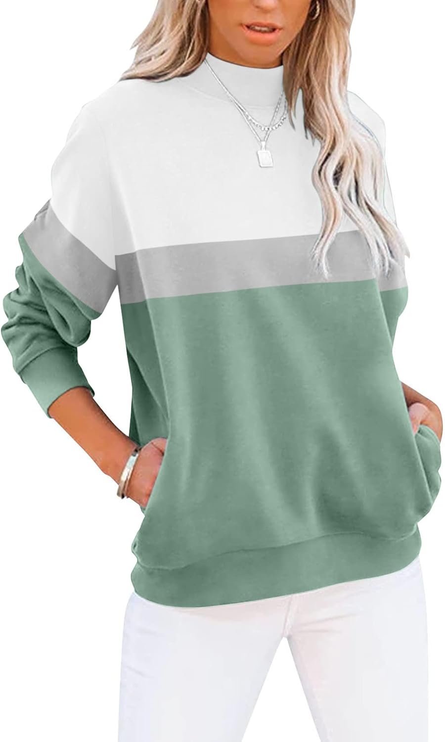 TICTICMIMI Women's Casual Long Sleeve Sweatshirt Tops Mock Turtleneck Lightweight Tunic Fall Pullover with Pocket