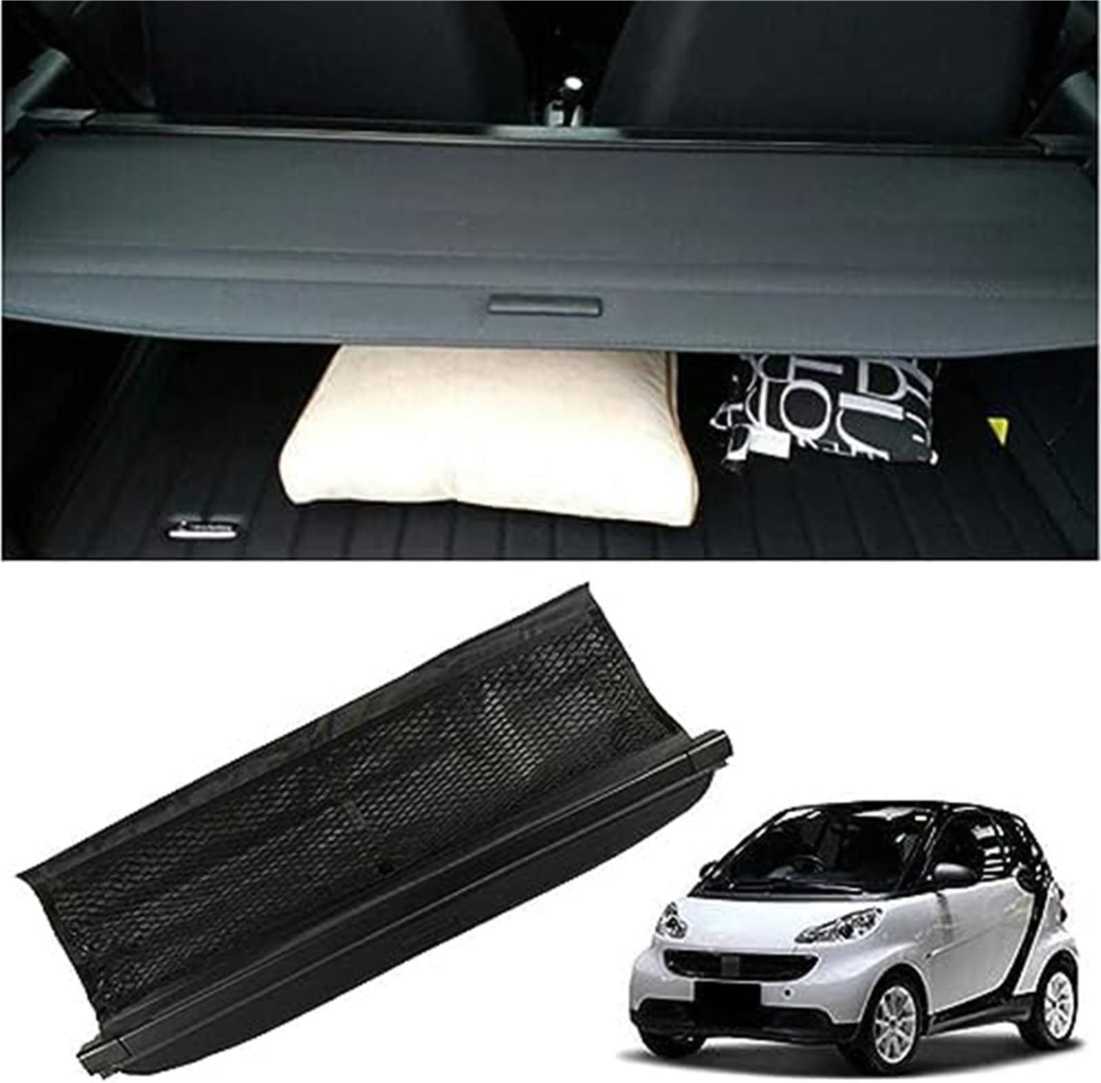 fhjwqronte Cargo Area Storage Rack Retractable Rear Trunk Parcel Shelf Boot Load Cover, for Smart, for Fortwo 2009-2014 Luggage Cargo Shade Shield Tail Box Partition Styling