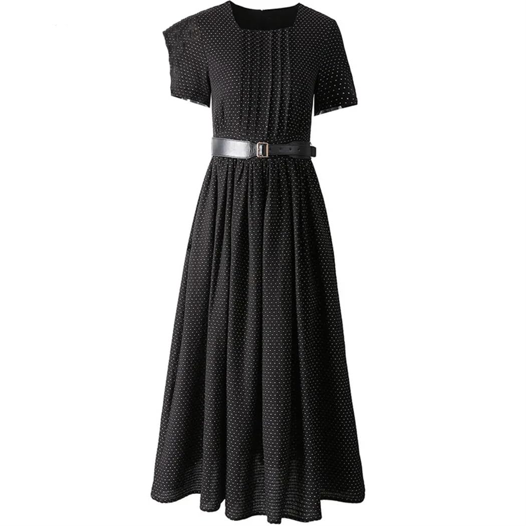 Vestido de fiesta largo ajustado de algodón con cuello cuadrado y manga corta con cordones para mujer