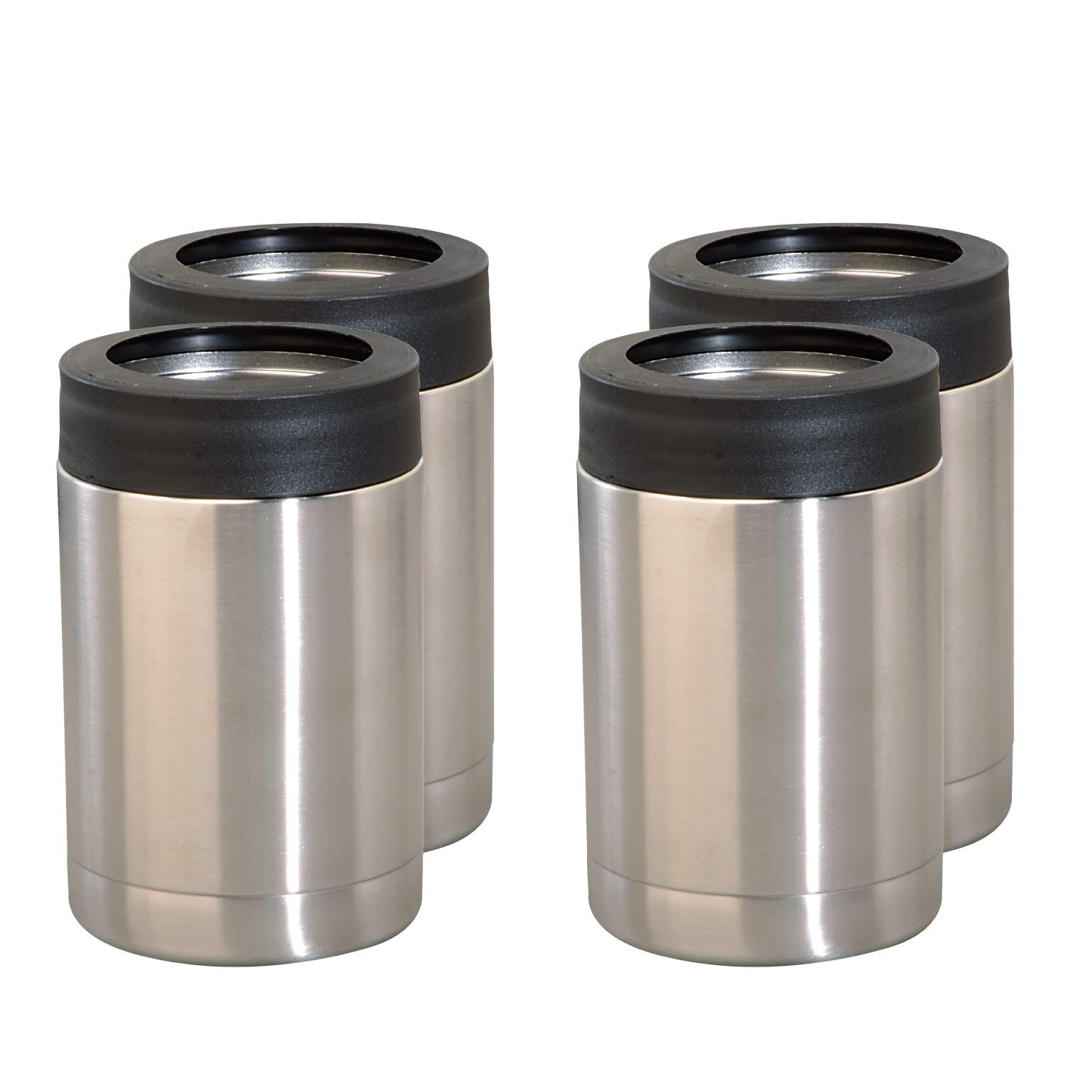 Thirsty Rhino Blok, 12 oz Stainless Steel Beer Can & Bottle Holder Can Cooler Insulator, Double Wall Vacuum Insulated, Set of 4 (Silver)