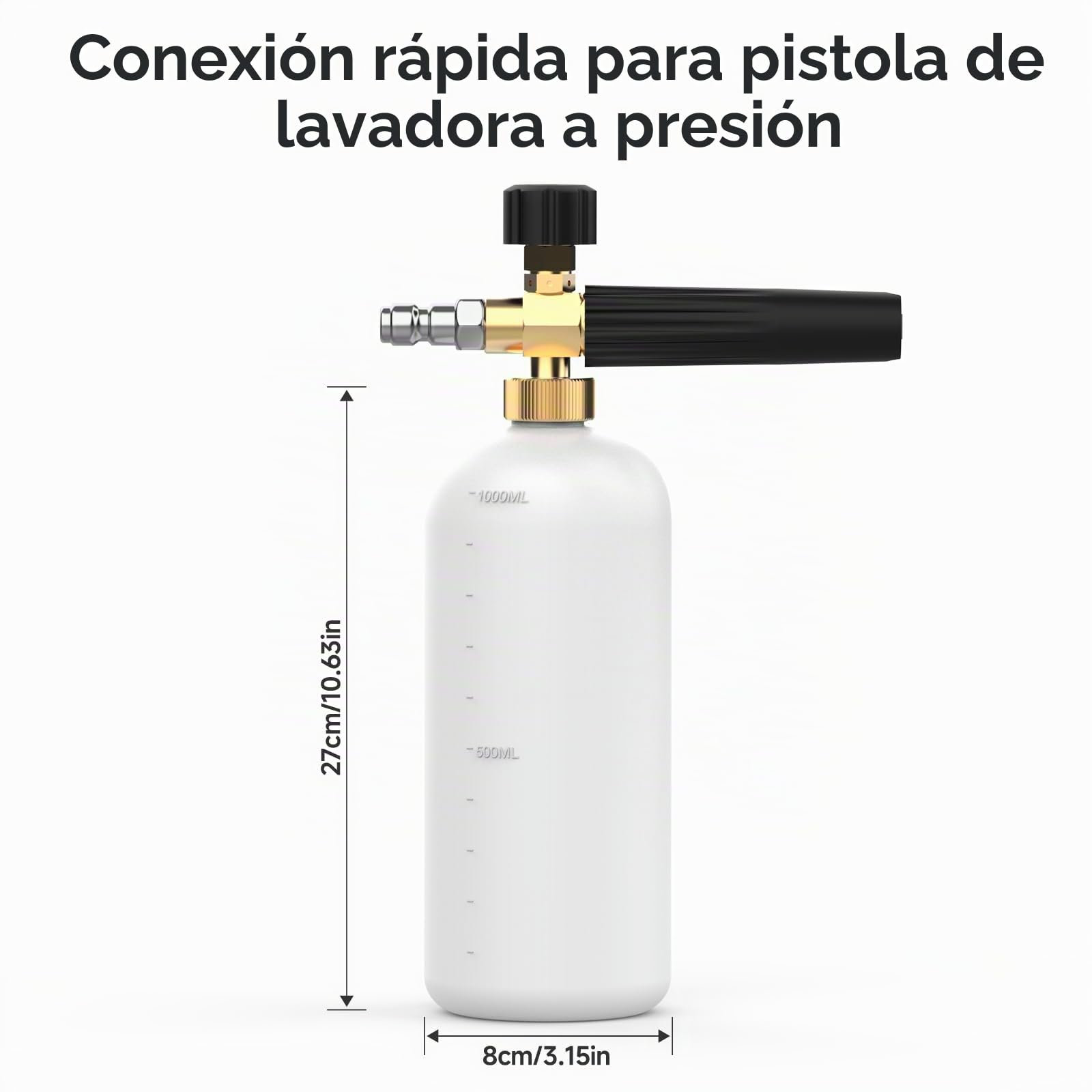 Espuma de Nieve Lance, Lanza de Espuma de Nieve con Conector Rápido de 1/4" para Pistola de Espuma Hidrolimpiadora, 1L Ajustable Cañón de Espuma Botella Pulverizador de Espuma Lavado de Coches